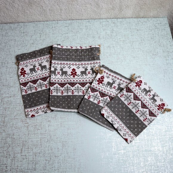 Red & Gray Christmas Burlap Bags 4 Days Xmas Countdown Calendar Stocking Grey - Picture 7 of 12